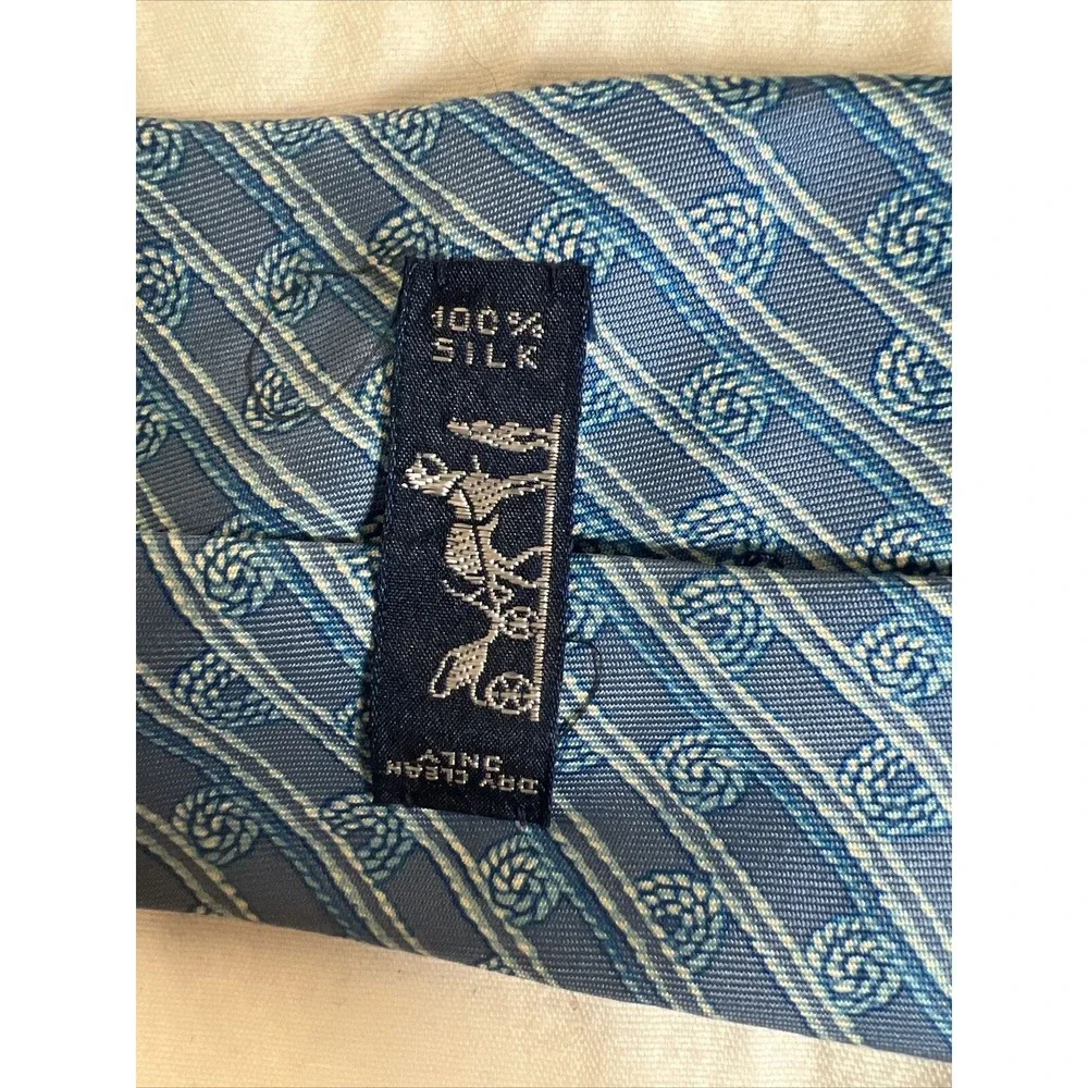 Hermes Blue & White Silk Tie. 3”, 58” Long - Picture 6 of 9
